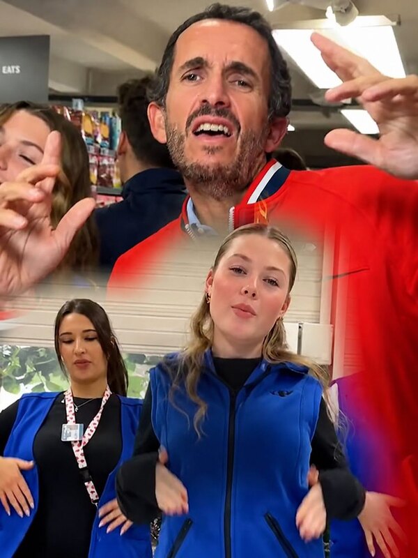 Alexandre Bompard, PDG de Carrefour, sur le tournage à Laval avec l'équipe du Carrefour de Laval
